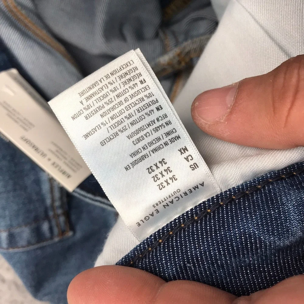 American Eagle Jeans Mens 34x32 Original Straight Stretch Stone Wash Denim NEW